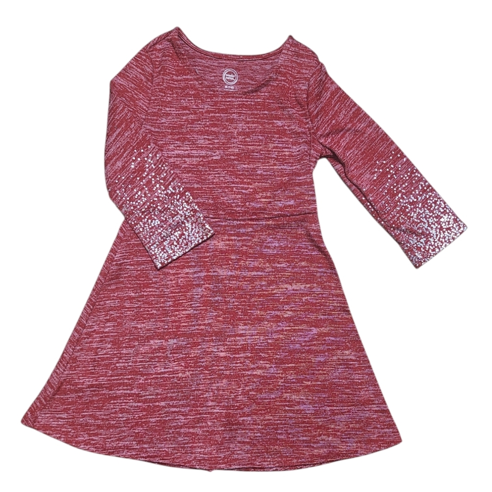 NWOT red holiday dress, 3/4 length glitter sleeves, A line skirt, poly spandex